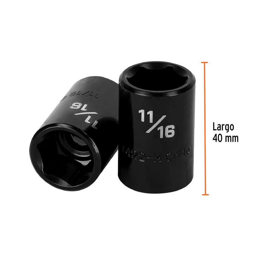 Dado de impacto de 11/16', 6 puntas, cuadro 1/2', Truper Caja con 6, 13380