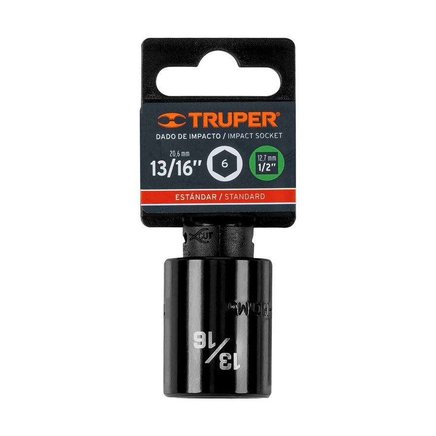 Dado de impacto de 13/16', 6 puntas, cuadro 1/2', Truper Caja con 6, 13382
