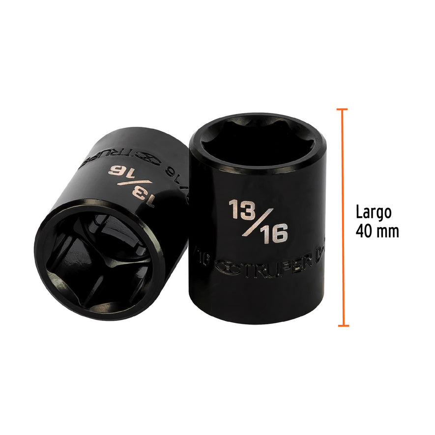 Dado de impacto de 13/16', 6 puntas, cuadro 1/2', Truper Caja con 6, 13382