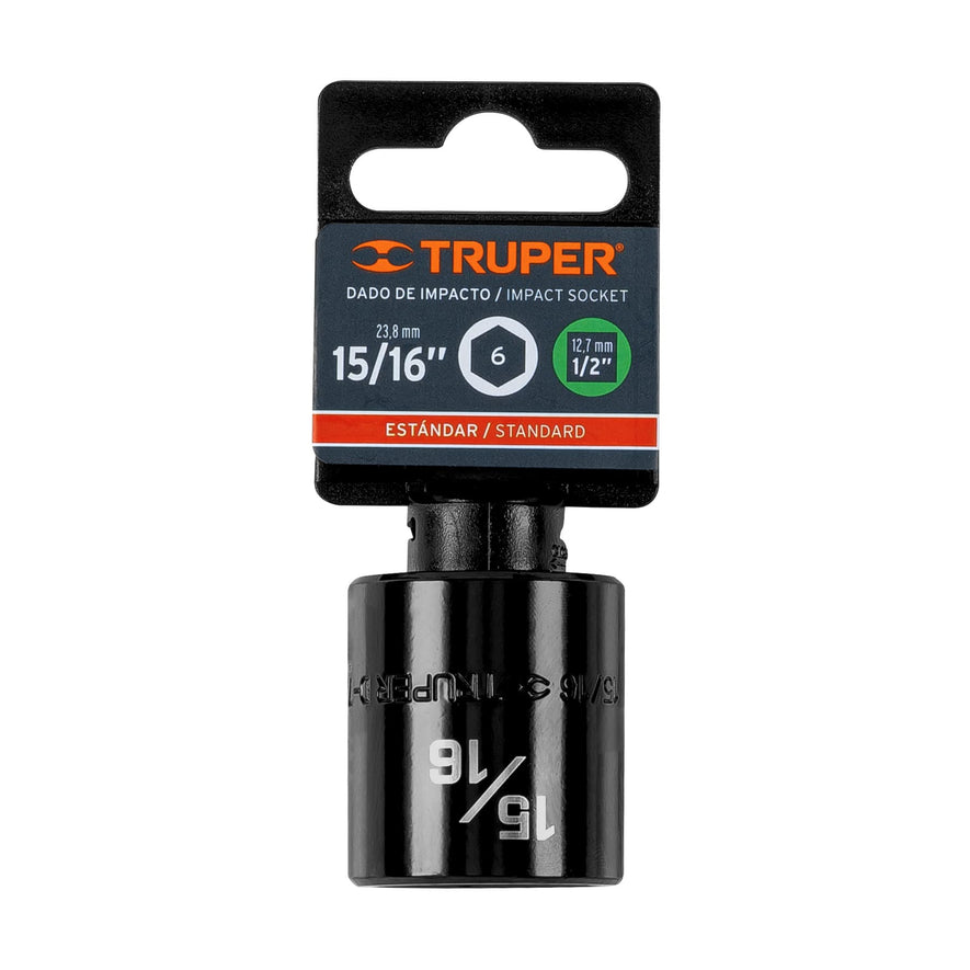 Dado de impacto de 15/16', 6 puntas, cuadro 1/2', Truper Caja con 6, 13384