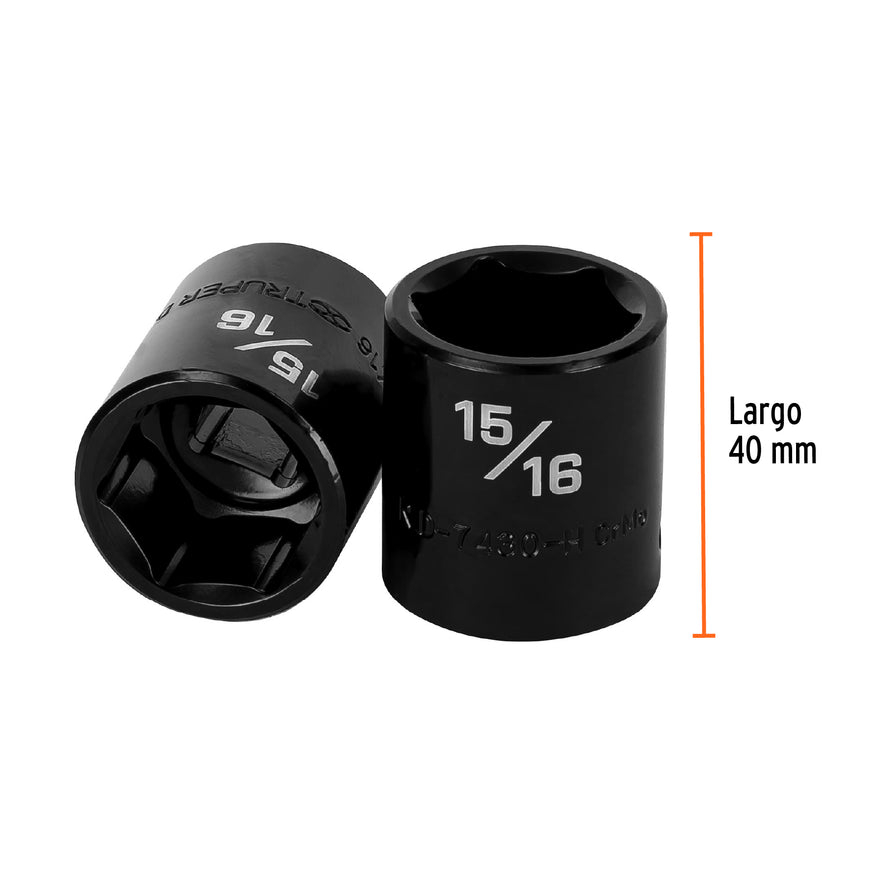 Dado de impacto de 15/16', 6 puntas, cuadro 1/2', Truper Caja con 6, 13384