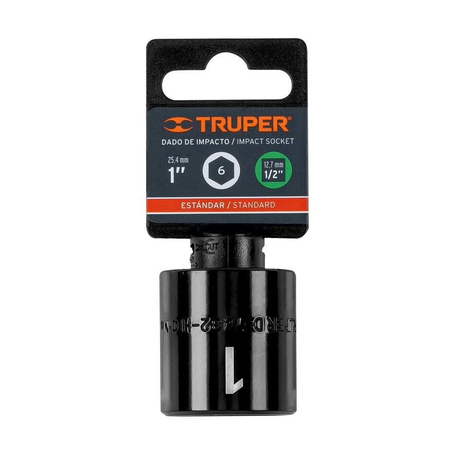 Dado de impacto de 1', 6 puntas, cuadro 1/2', Truper Caja con 6, 13385