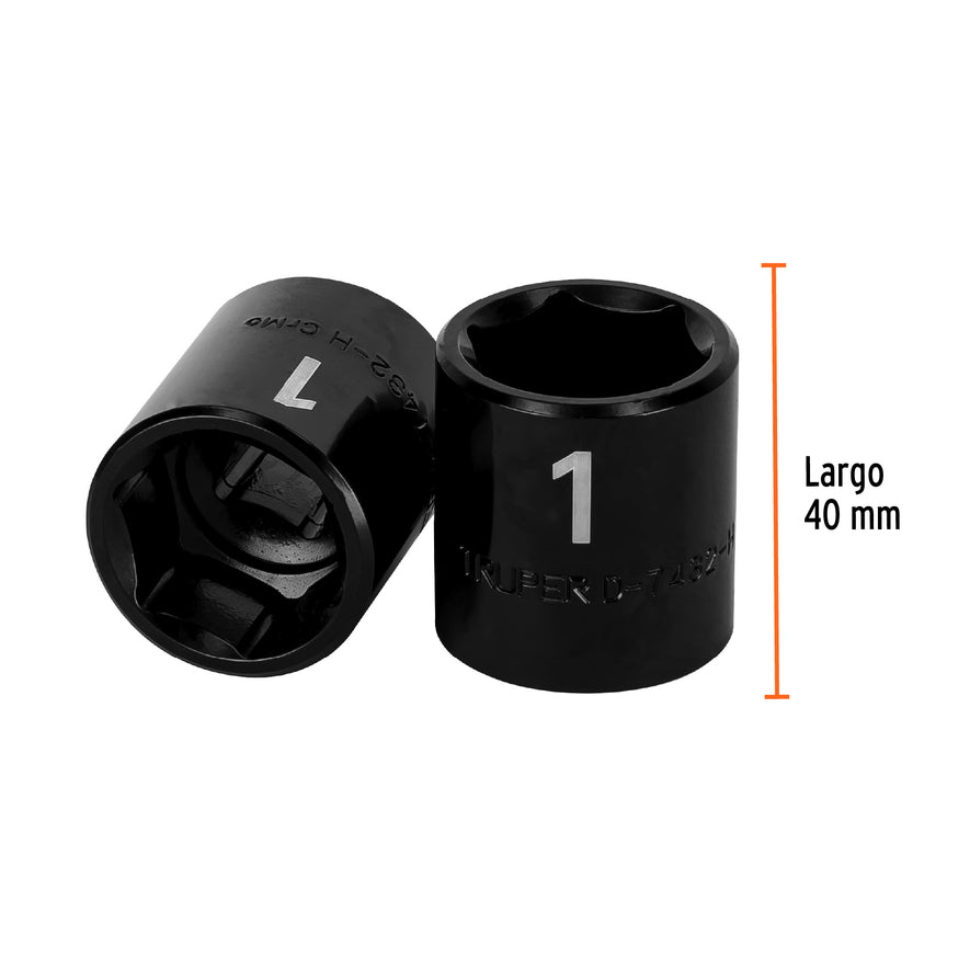 Dado de impacto de 1', 6 puntas, cuadro 1/2', Truper Caja con 6, 13385