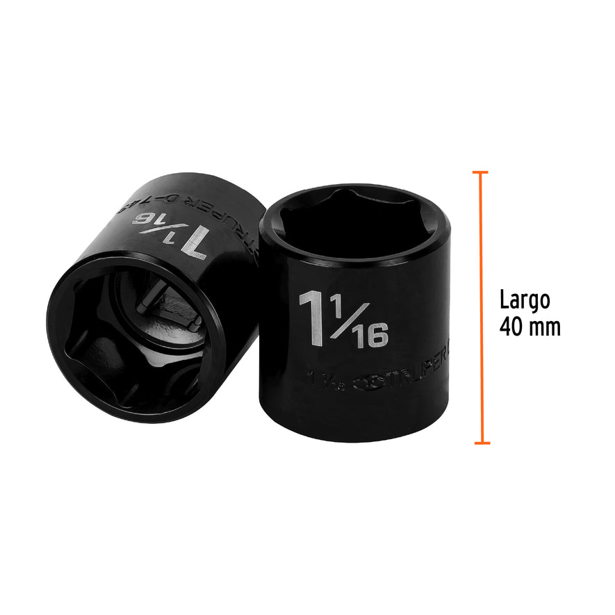 Dado de impacto de 1-1/16', 6 puntas, cuadro 1/2', Truper Caja con 6, 13397