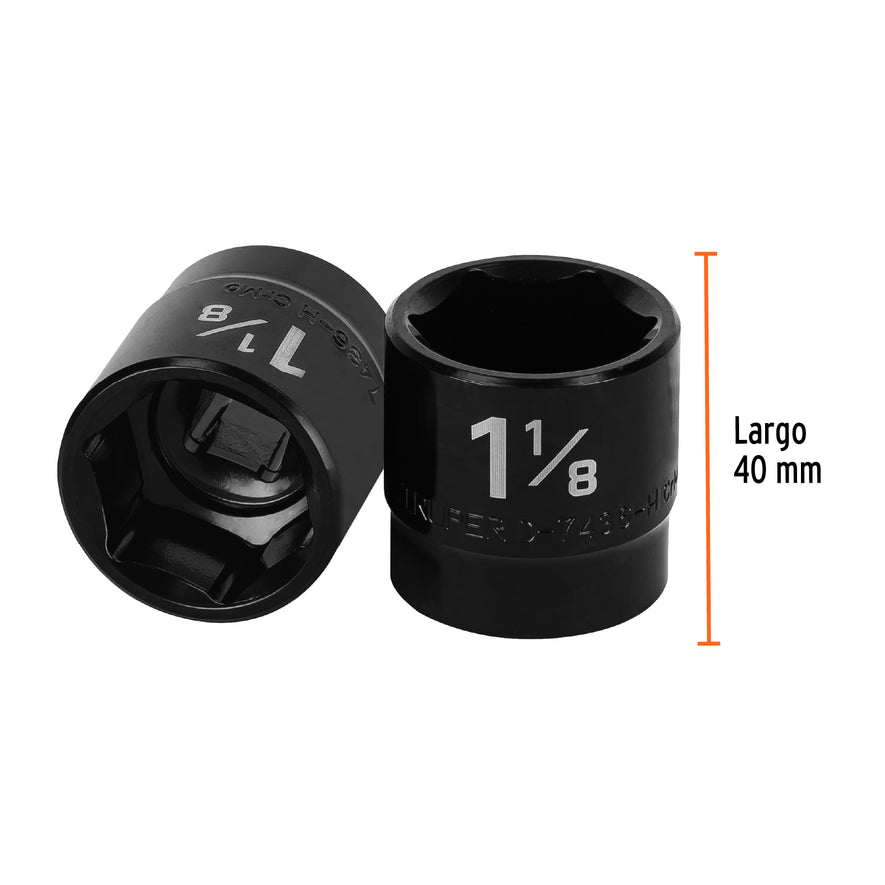 Dado de impacto de 1-1/8', 6 puntas, cuadro 1/2', Truper Caja con 6, 13398