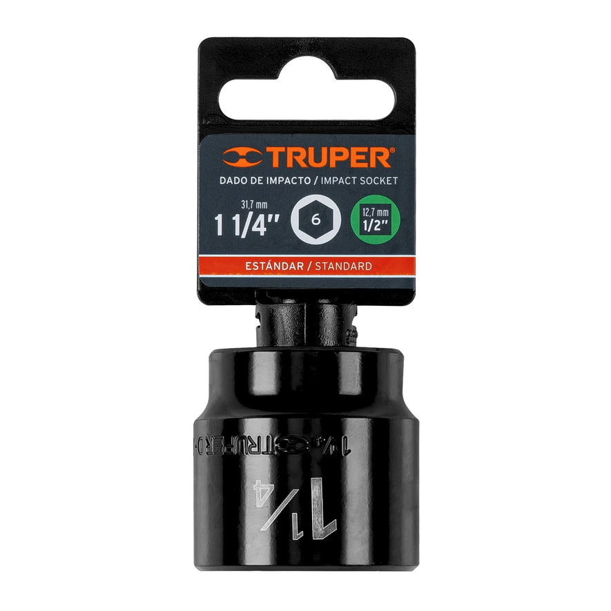 Dado de impacto de 1-1/4', 6 puntas, cuadro 1/2', Truper Caja con 6, 13399