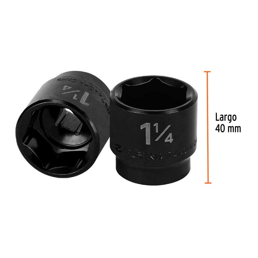 Dado de impacto de 1-1/4', 6 puntas, cuadro 1/2', Truper Caja con 6, 13399