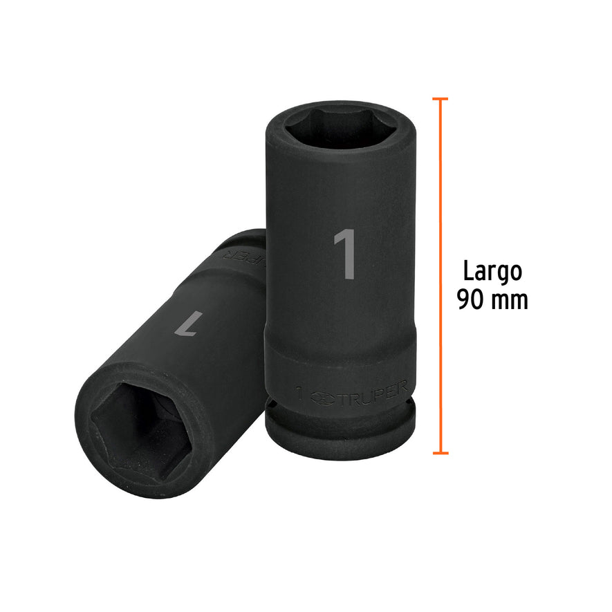 Dado largo de impacto de 1', 6 puntas, cuadro 3/4', Truper Caja con 3, 12434