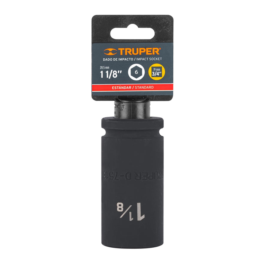 Dado largo de impacto de 1-1/8', 6 puntas, cuadro 3/4' Caja con 3, 12436