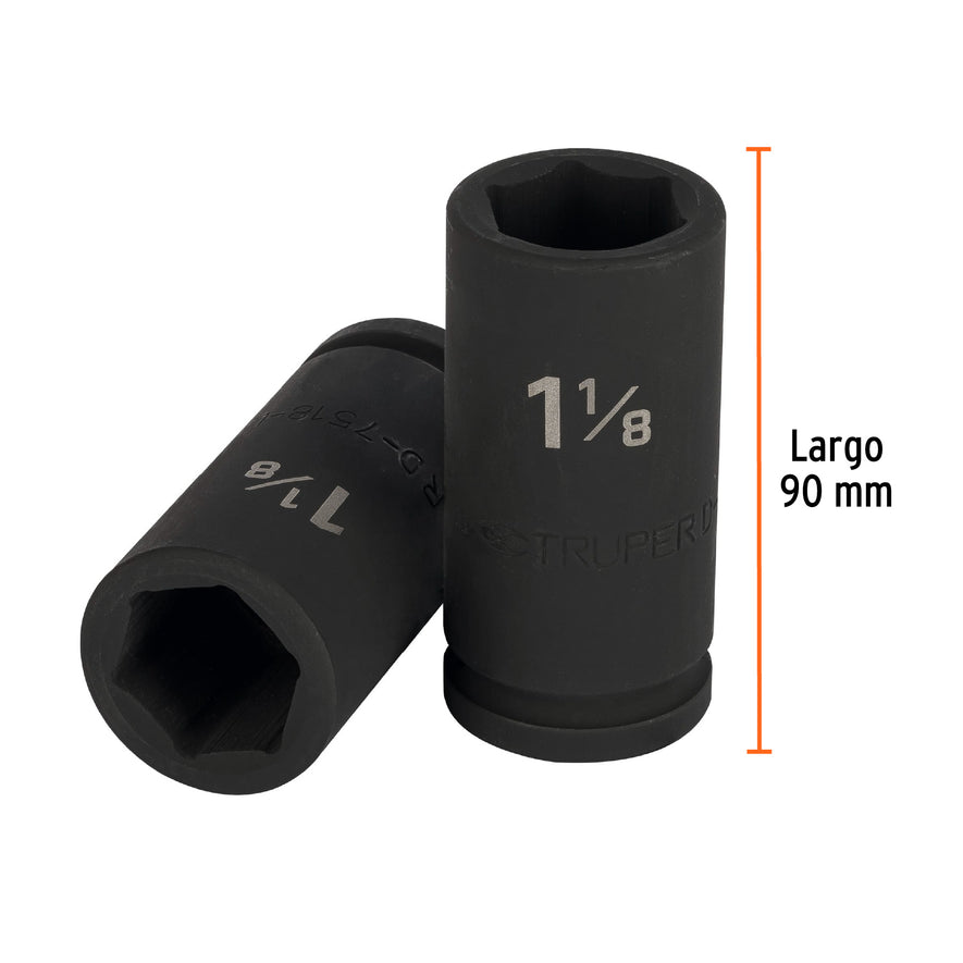 Dado largo de impacto de 1-1/8', 6 puntas, cuadro 3/4' Caja con 3, 12436