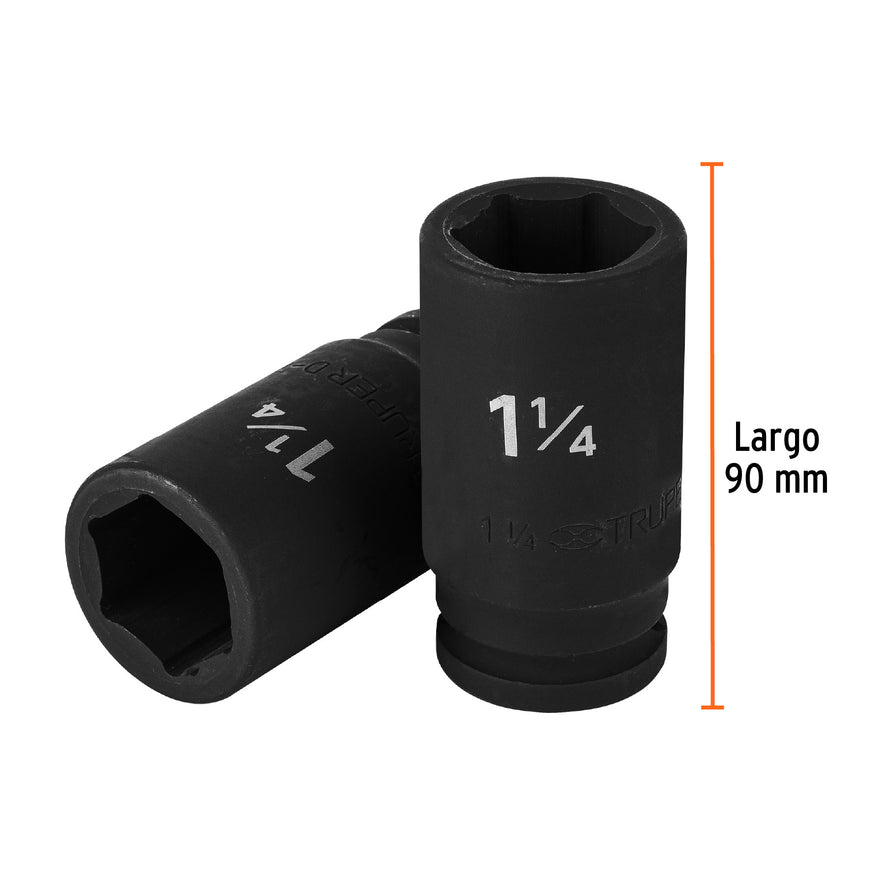 Dado largo de impacto de 1-1/4', 6 puntas, cuadro 3/4' Caja con 3, 12438