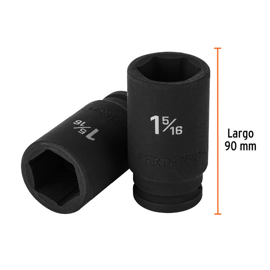 Dado largo de impacto de 1-5/16', 6 puntas, cuadro 3/4' Caja con 3, 12439