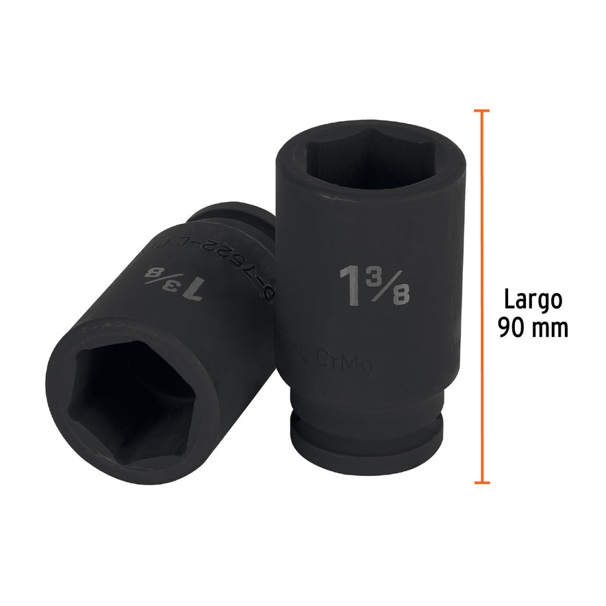 Dado largo de impacto de 1-3/8', 6 puntas, cuadro 3/4' Caja con 3, 12440