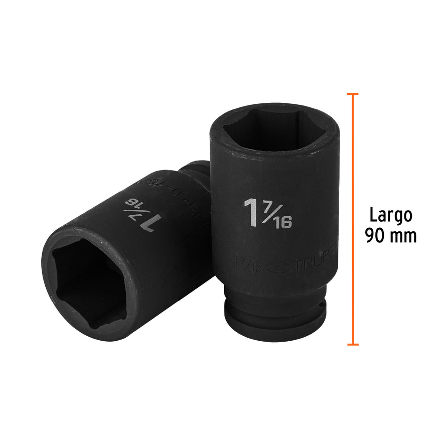 Dado largo de impacto de 1-7/16', 6 puntas, cuadro 3/4' Caja con 3, 12441