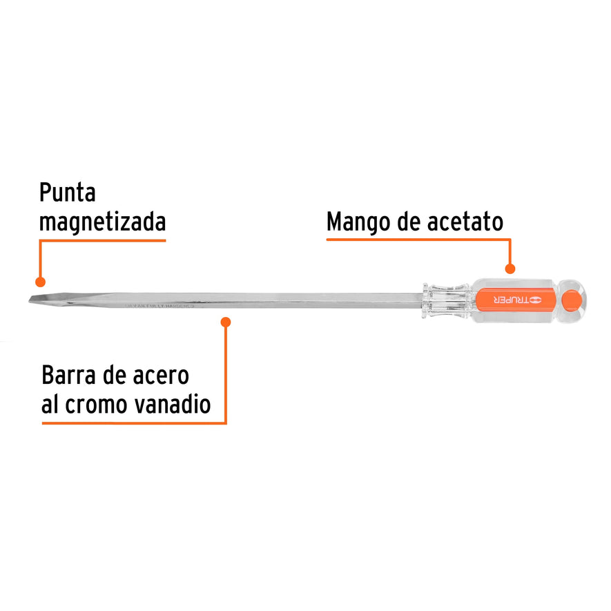 Desarmador plano 5/16 x 10' barra cuadrada mango acetato Caja con 6, 14107
