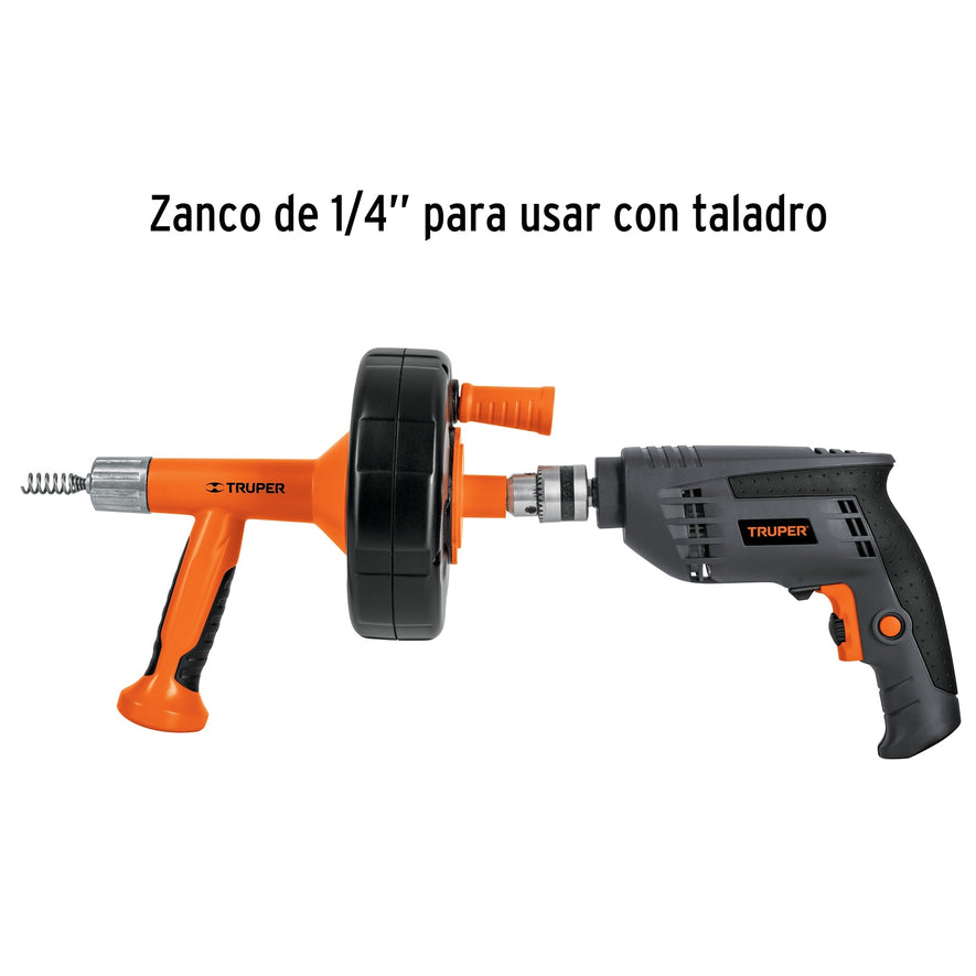 Destapacaños de 7.6 m para taladro, con mango, Truper, 12280