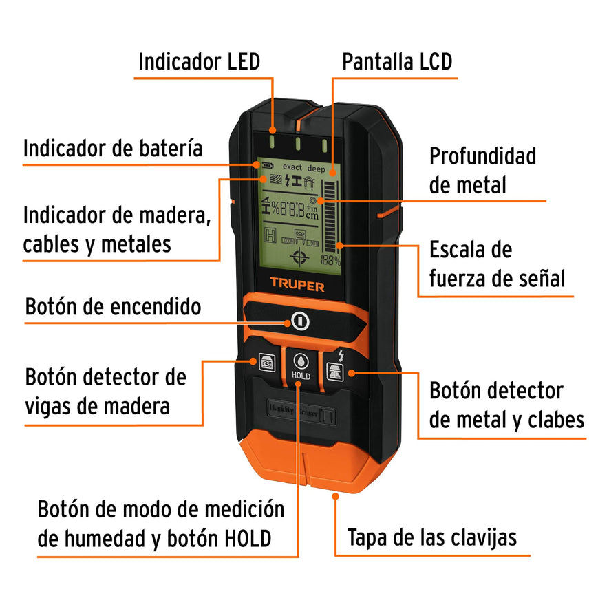Detector de materiales detrás de muros, profundidad máx 12cm, 100651