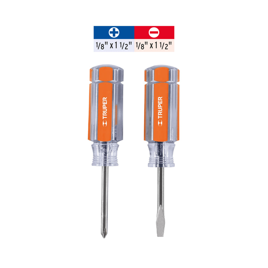 Dúo de mini desarmadores mango de acetato, Truper Caja con 12, 14199