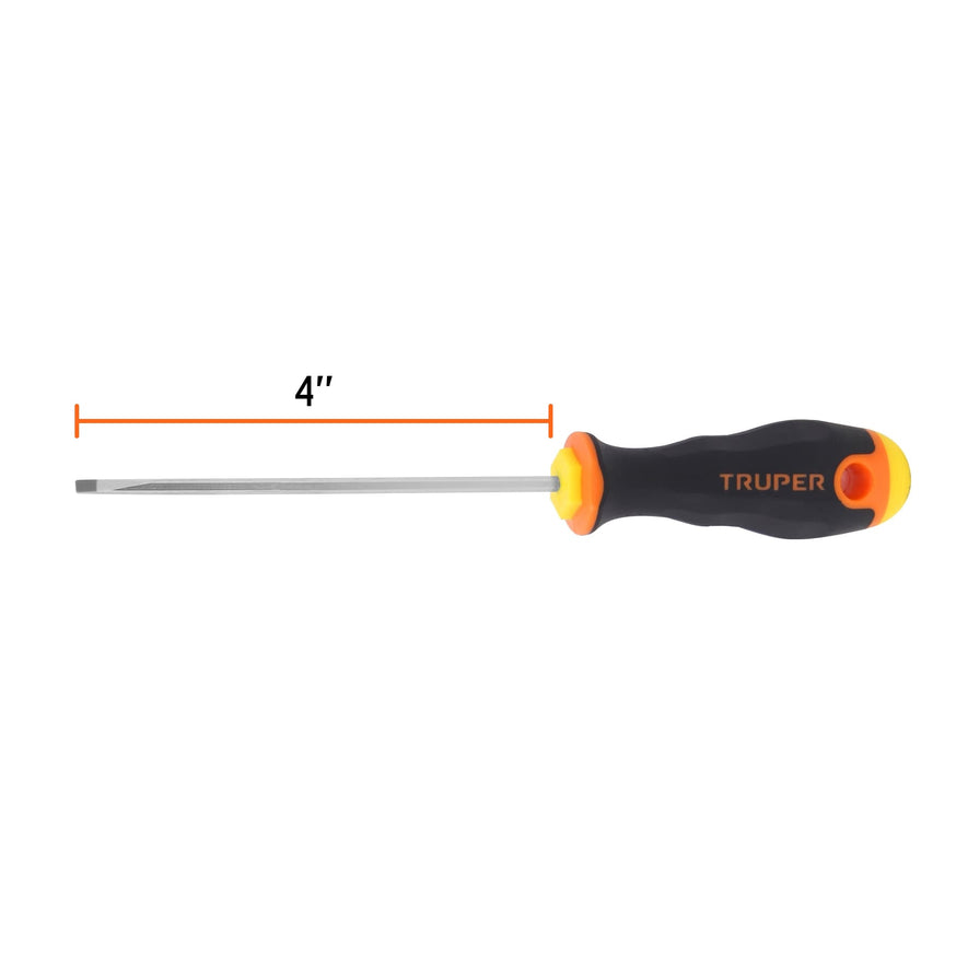 Desarmador cabinet 1/8' x 4' mango Comfort Grip, Truper Caja con 6, 14019