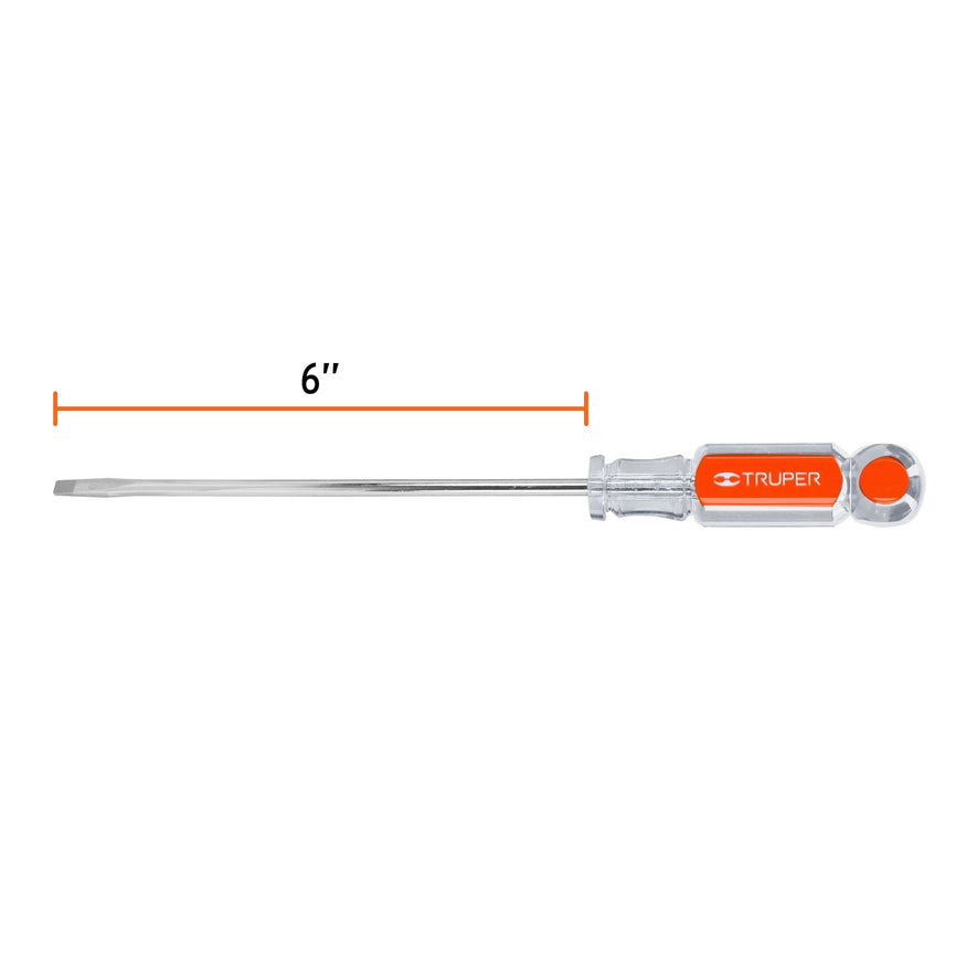 Desarmador cabinet 3/16' x 6' mango de acetato, Truper Caja con 6, 14038