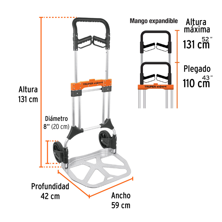 Diablo de carga, plegable, 200 kg, aluminio, Truper Expert, 14090