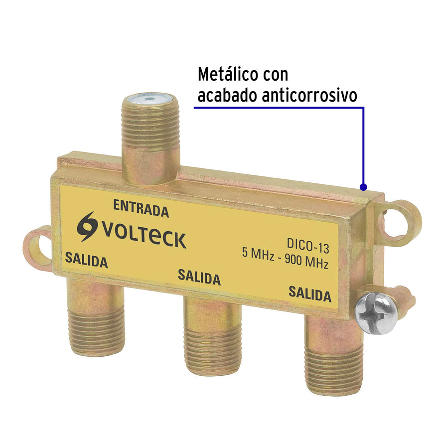 Divisor coaxial de 1 entrada y 3 salidas, Volteck Caja con 10, 48476