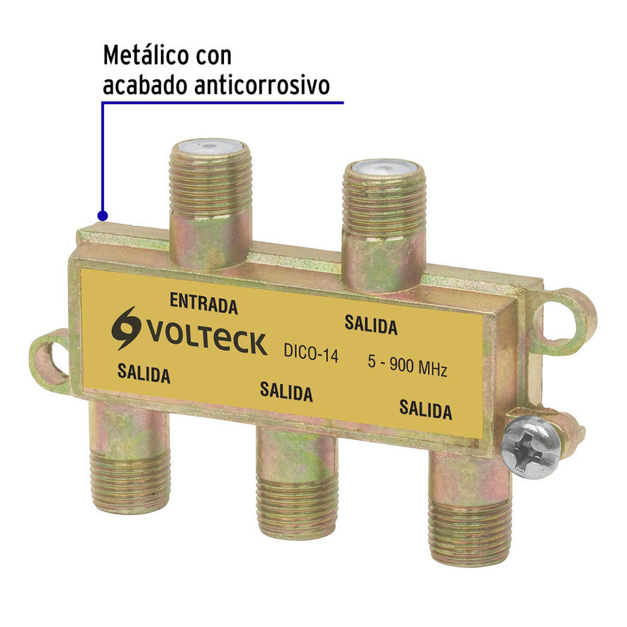 Divisor coaxial de 1 entrada y 4 salidas, Volteck Caja con 10, 48477
