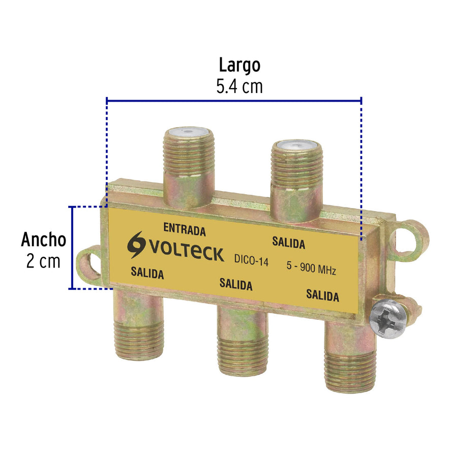 Divisor coaxial de 1 entrada y 4 salidas, Volteck Caja con 10, 48477