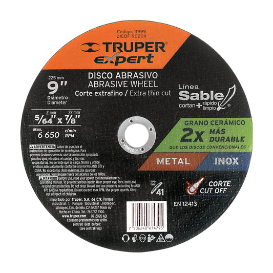 Disco Tipo 41 de 9' x 2 mm corte fino de metal, Expert Caja con 5, 11999