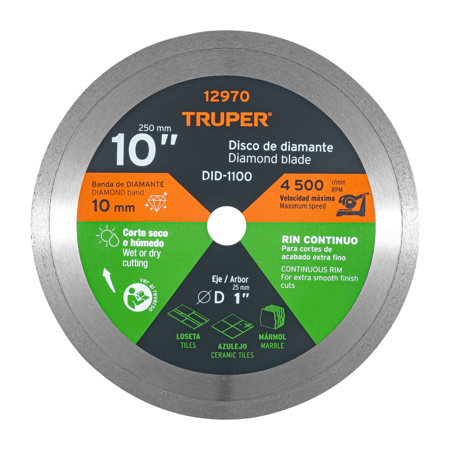 Disco de diamante de 10' x 2.2 mm rin continuo, Truper, 12970