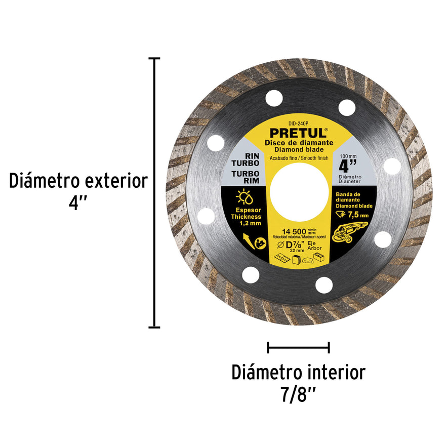Disco de diamante de 4' x 1.2 mm rin turbo, Pretul Caja con 2, 27016