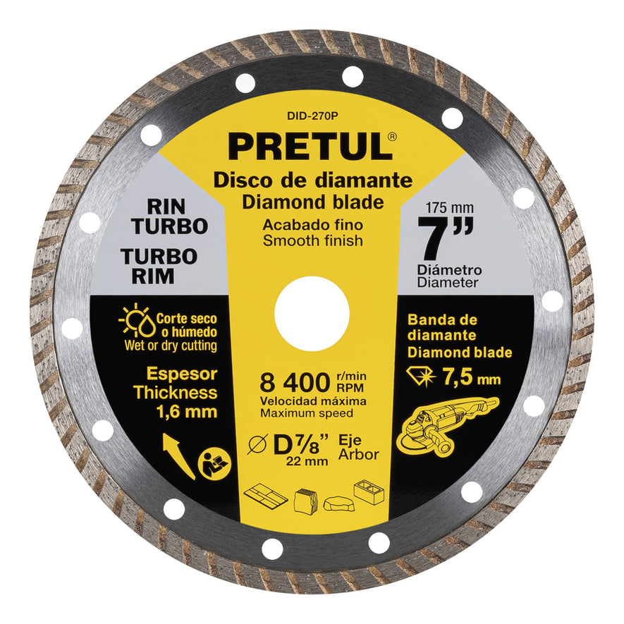 Disco de diamante de 7' x 1.6 mm rin turbo, Pretul Caja con 2, 27018