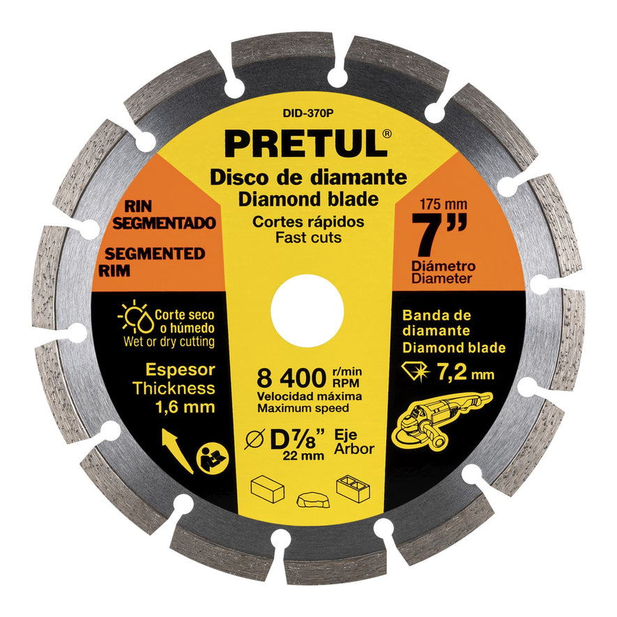 Disco de diamante de 7' x 1.6 mm rin segmentado, Pretul Caja con 2, 27033