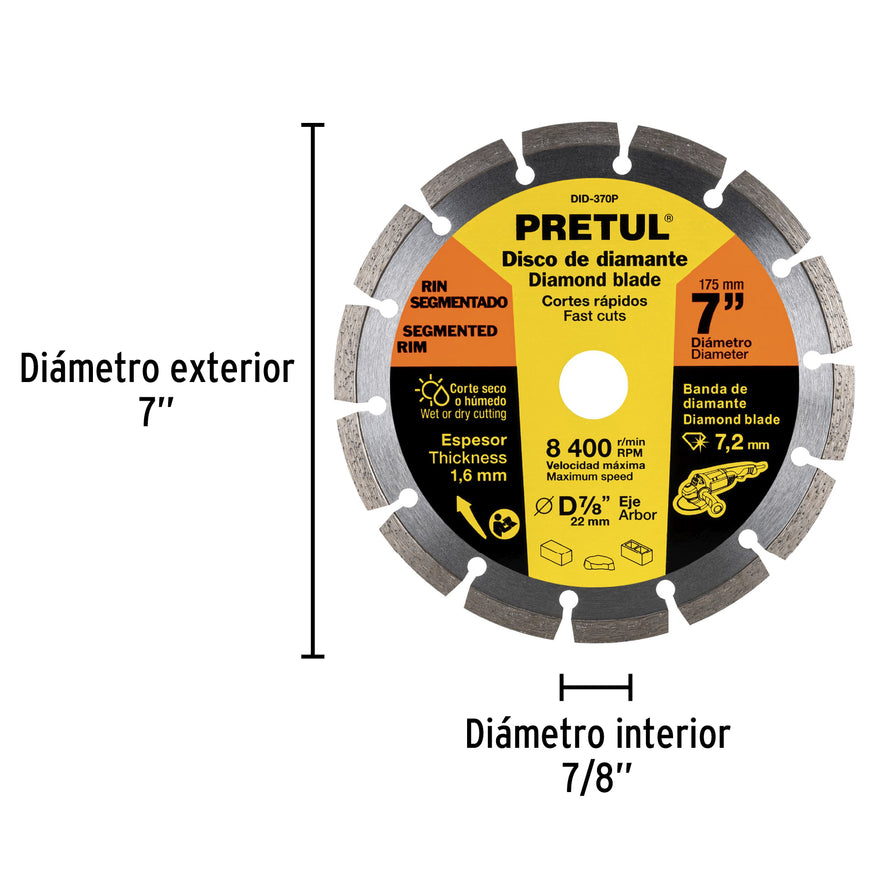 Disco de diamante de 7' x 1.6 mm rin segmentado, Pretul Caja con 2, 27033