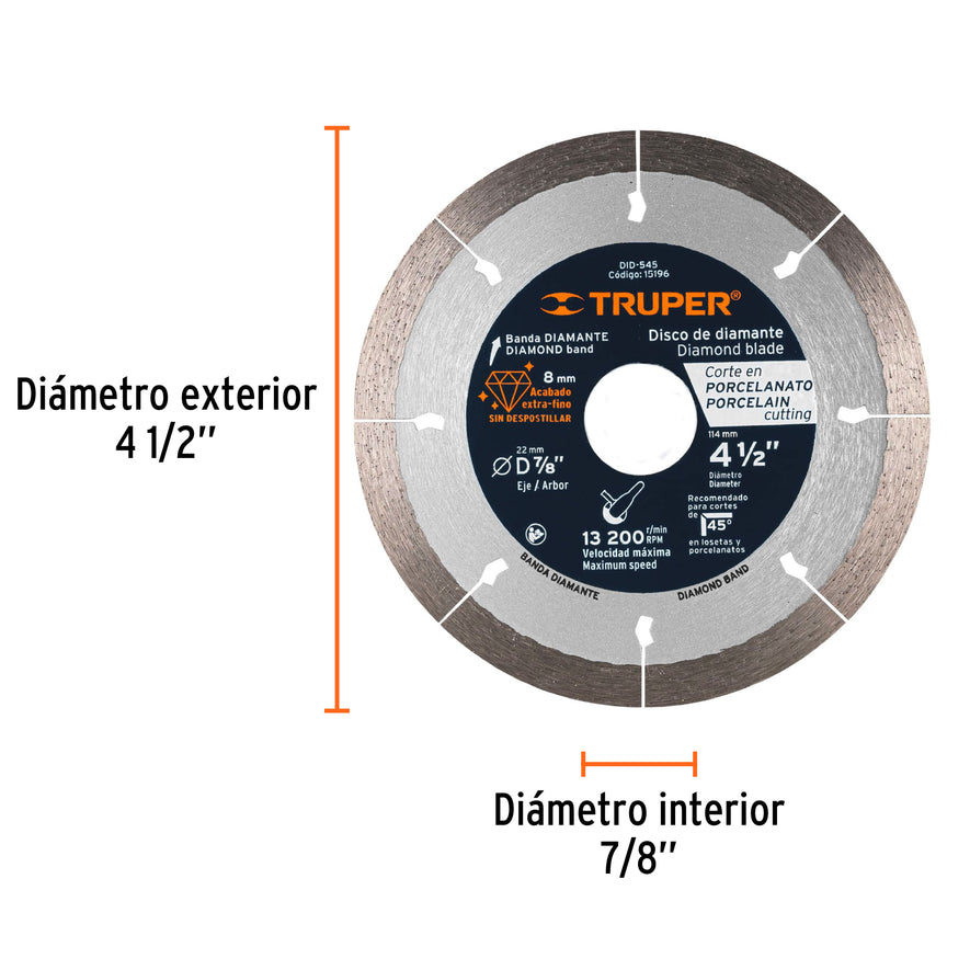Disco de diamante de 4-1/2' x 1.3 mm corte de porcelanato Caja con 2, 15196