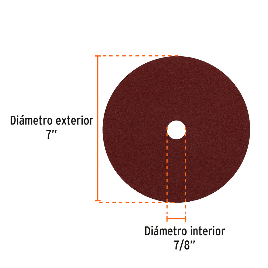 Disco de lija de 7' con respaldo de fibra, grano 120, Truper Caja con 5, 100163