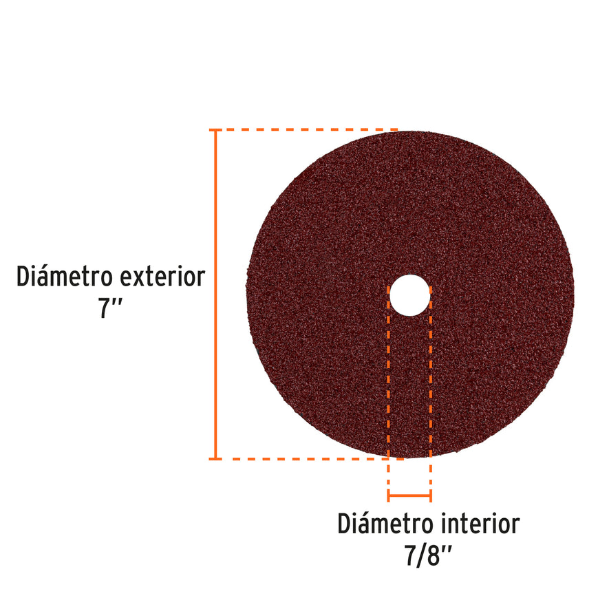 Disco de lija de 7' con respaldo de fibra, grano 24, Truper Caja con 5, 100129