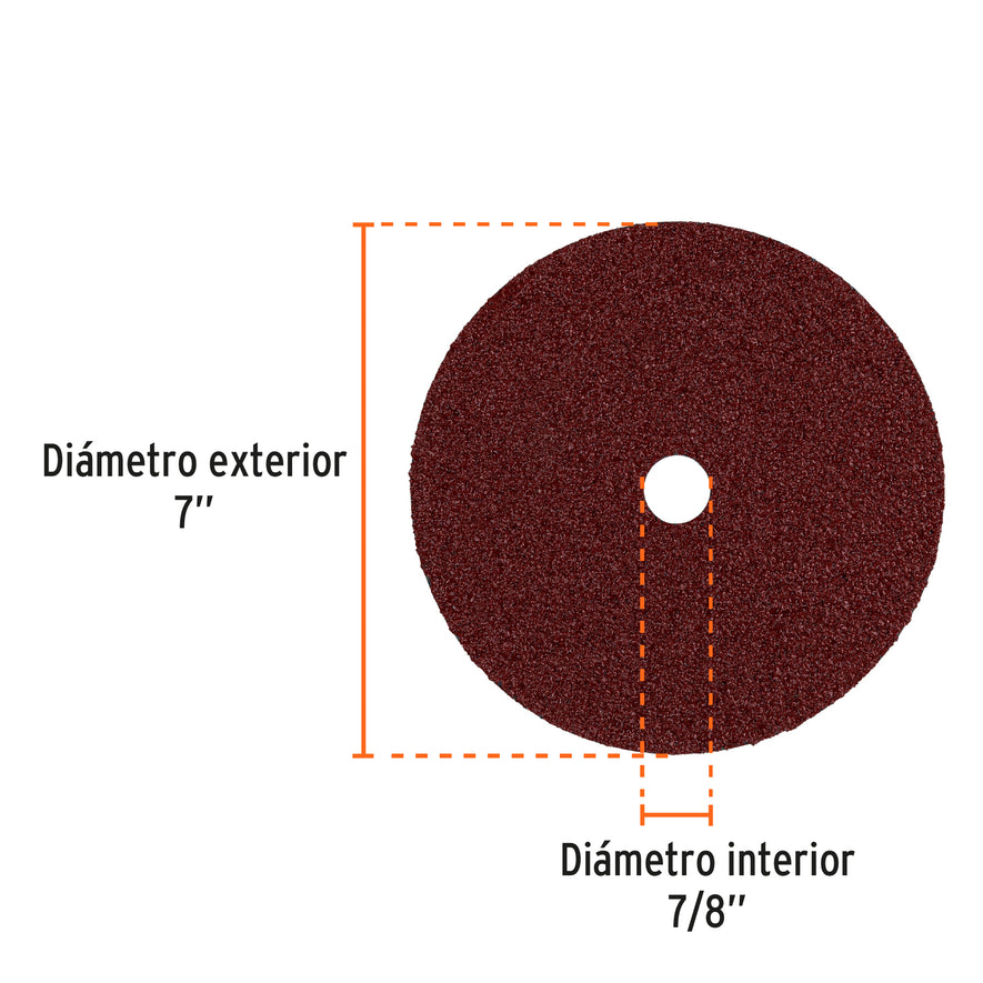 Disco de lija de 7' con respaldo de fibra, grano 36, Truper Caja con 5, 100160