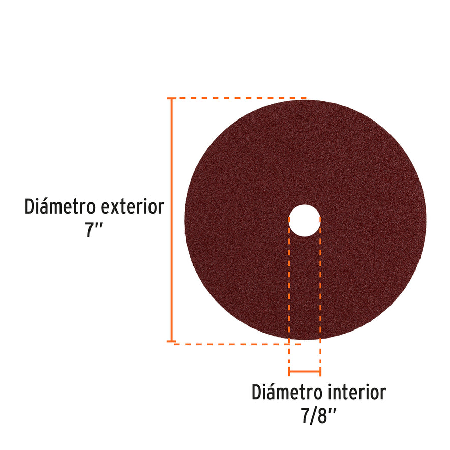 Disco de lija de 7' con respaldo de fibra, grano 50, Truper Caja con 5, 100161