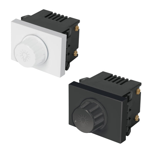 Dimmer giratorio, 1.5 módulos, línea Española, color negro Caja con 12, 47994