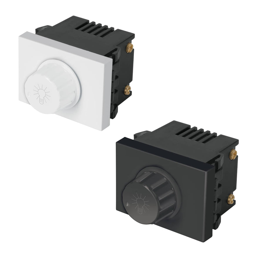 Dimmer giratorio, 1.5 módulos, línea Española, color negro Caja con 12, 47994