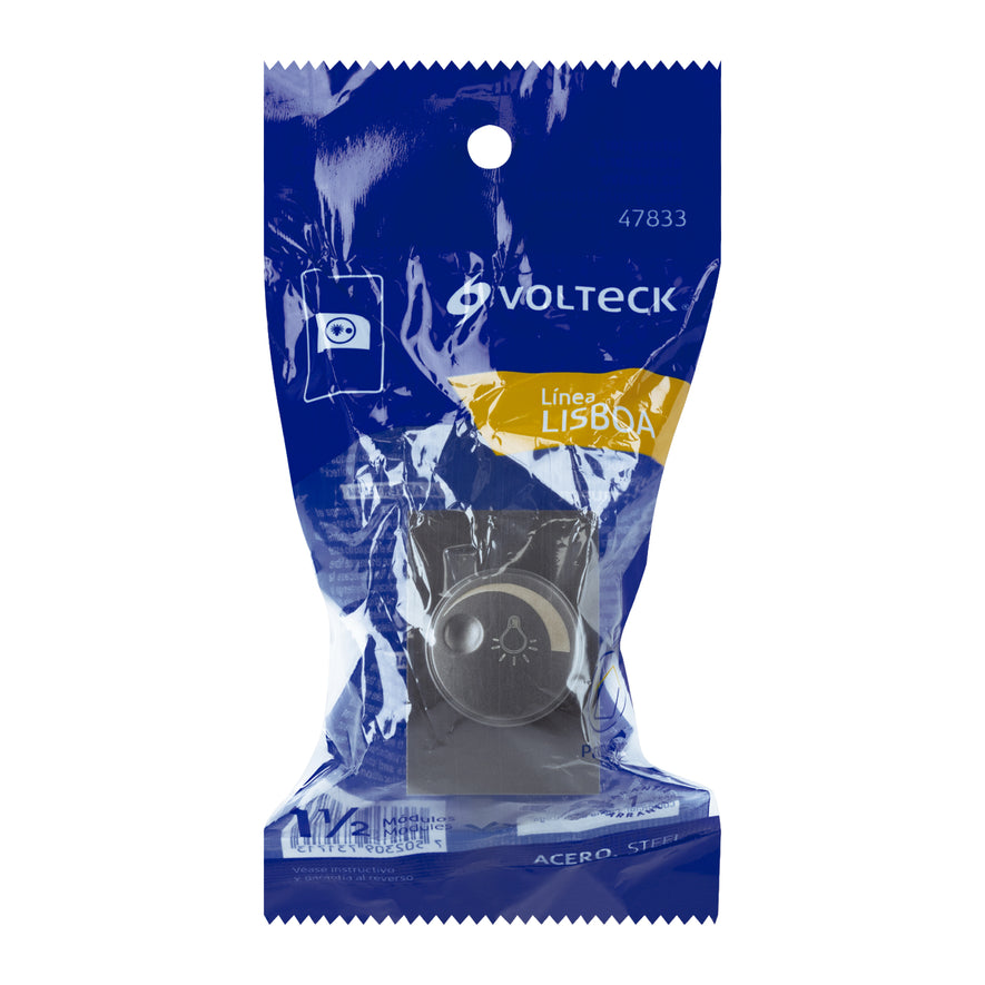 Dimmer giratorio acero inox de 1.5 módulos, línea Lisboa Caja con 12, 47833