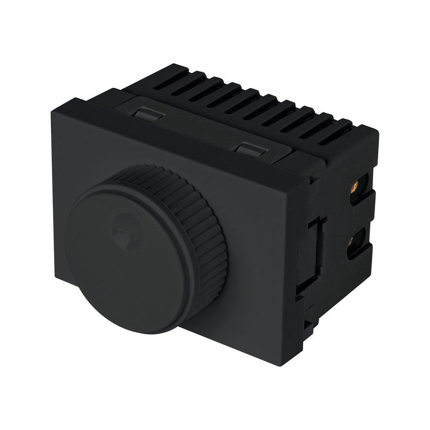 Dimmer giratorio negro de 1.5 módulos, línea Lisboa, Volteck Caja con 12, 47886