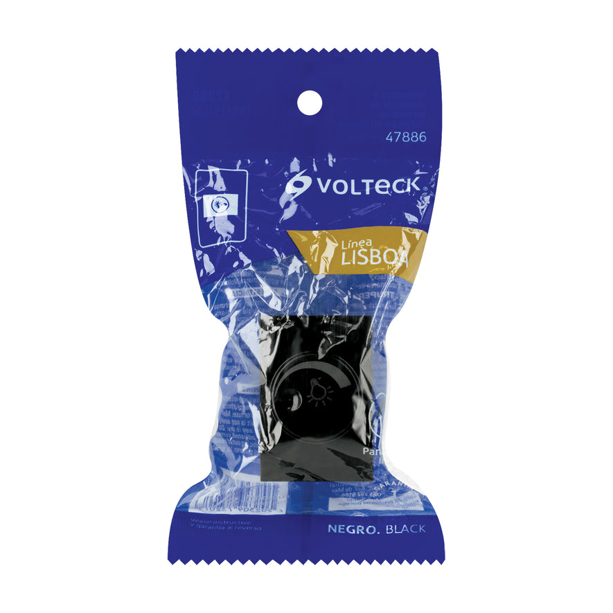 Dimmer giratorio negro de 1.5 módulos, línea Lisboa, Volteck Caja con 12, 47886