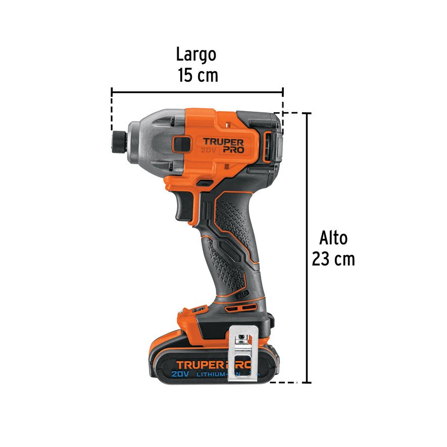 Destornillador de impacto 1/4', 20V, 1 batería 2Ah, PRO, 103253