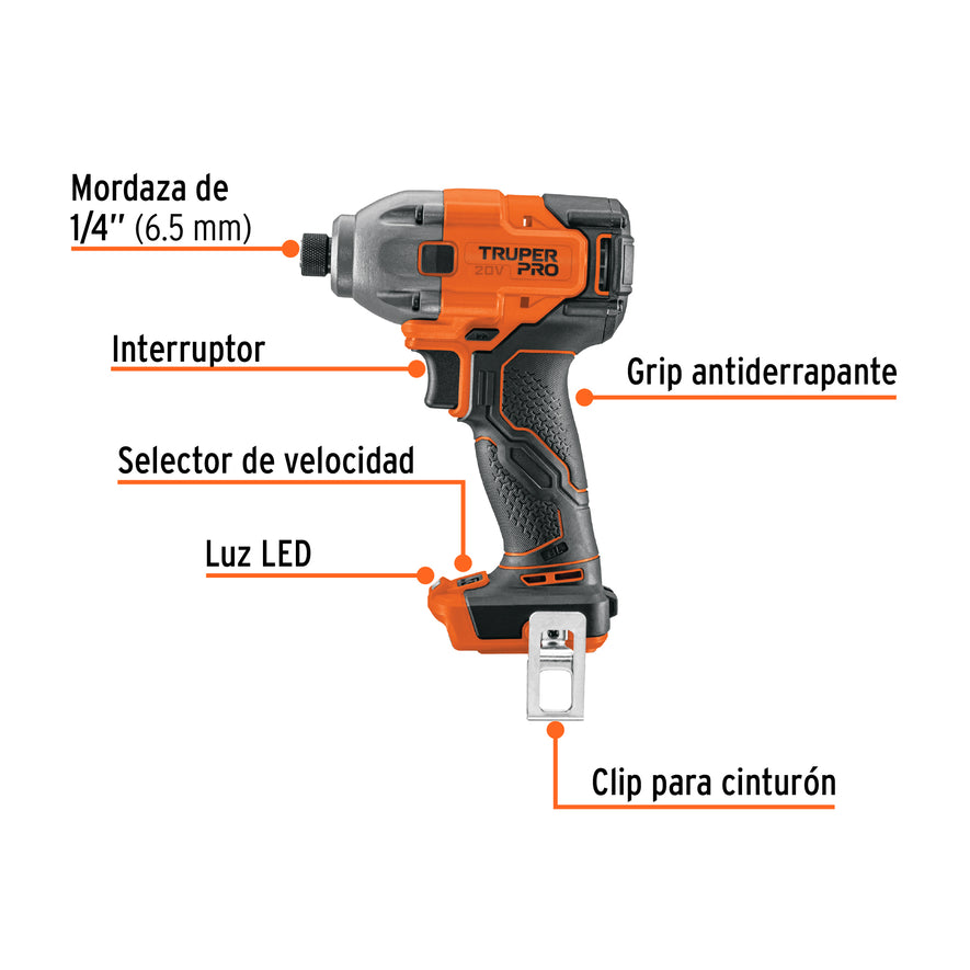 Destornillador de impacto 1/4', 20V, sin accesorios, PRO, 103254
