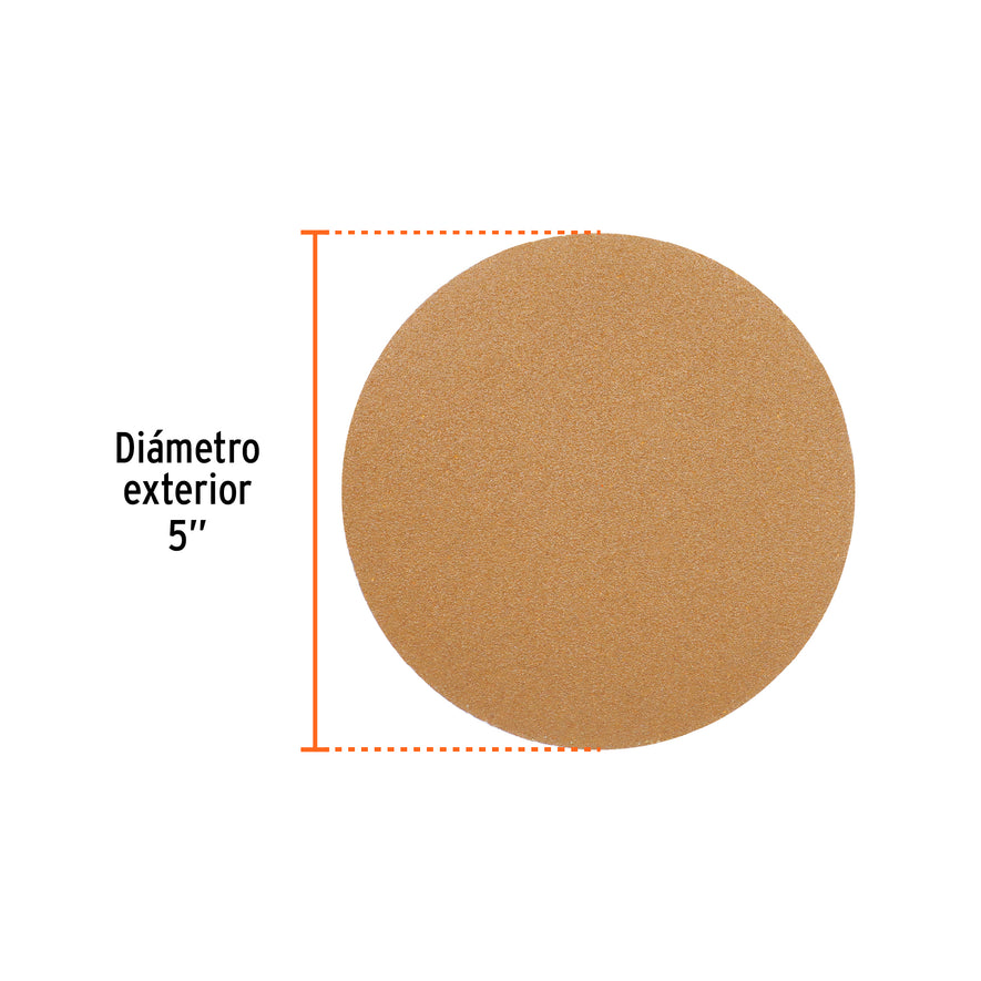 Caja 5 discos de lija p/madera 5' grano 100, velcro, s/perf. Caja con 5, 103423