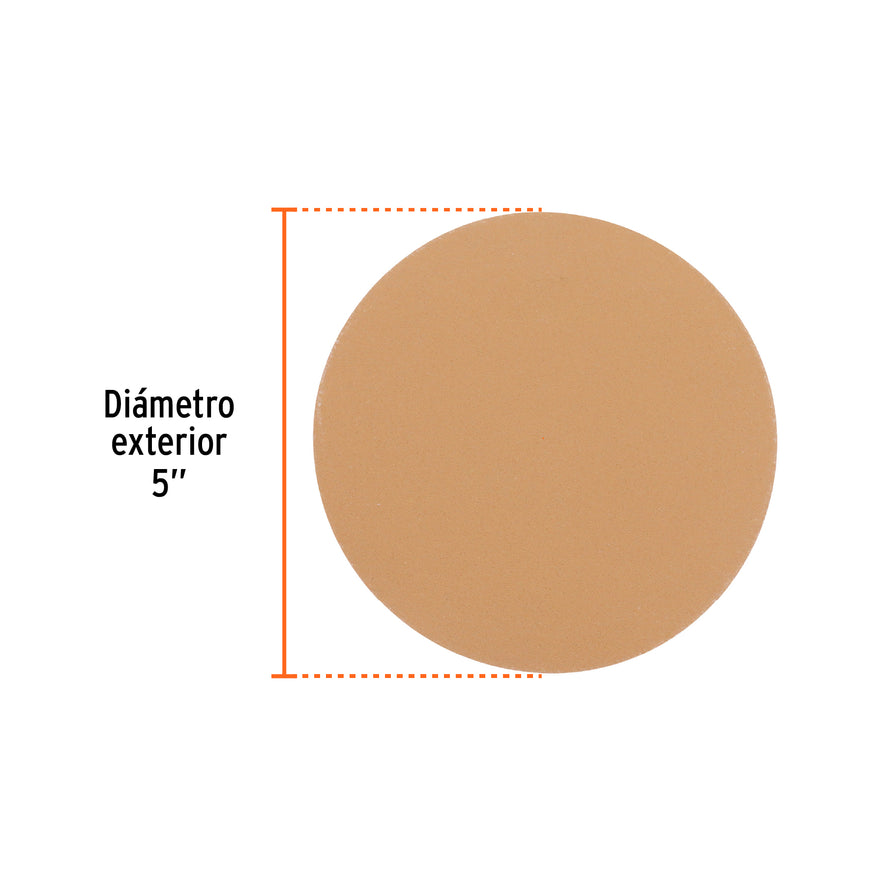 Caja 5 discos de lija p/madera 5' grano 180, velcro, s/perf. Caja con 5, 103426