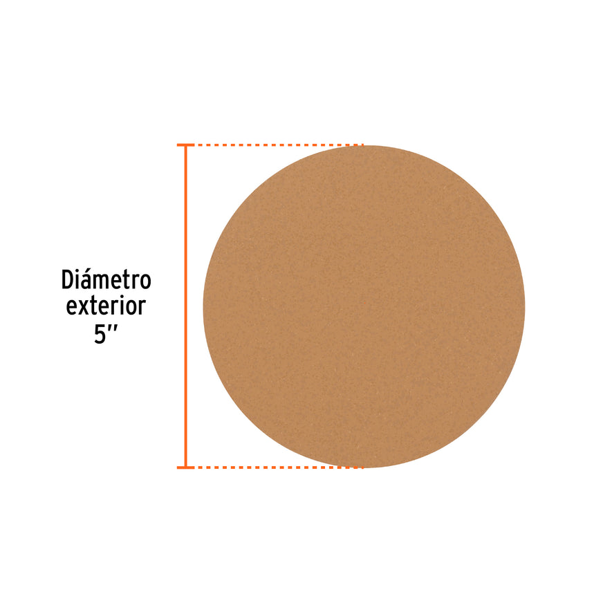 Caja 5 discos de lija p/madera 5' grano 240, velcro, s/perf. Caja con 5, 103428