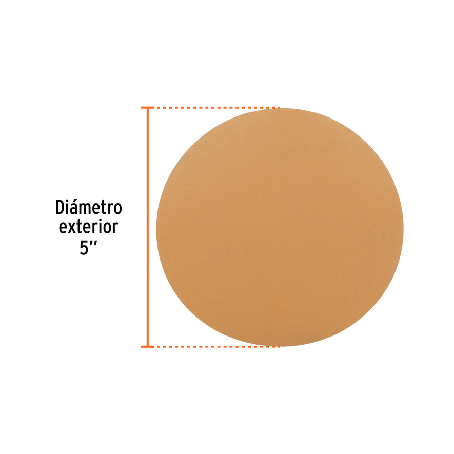 Caja 5 discos de lija p/madera 5' grano 600, velcro, s/perf. Caja con 5, 103431